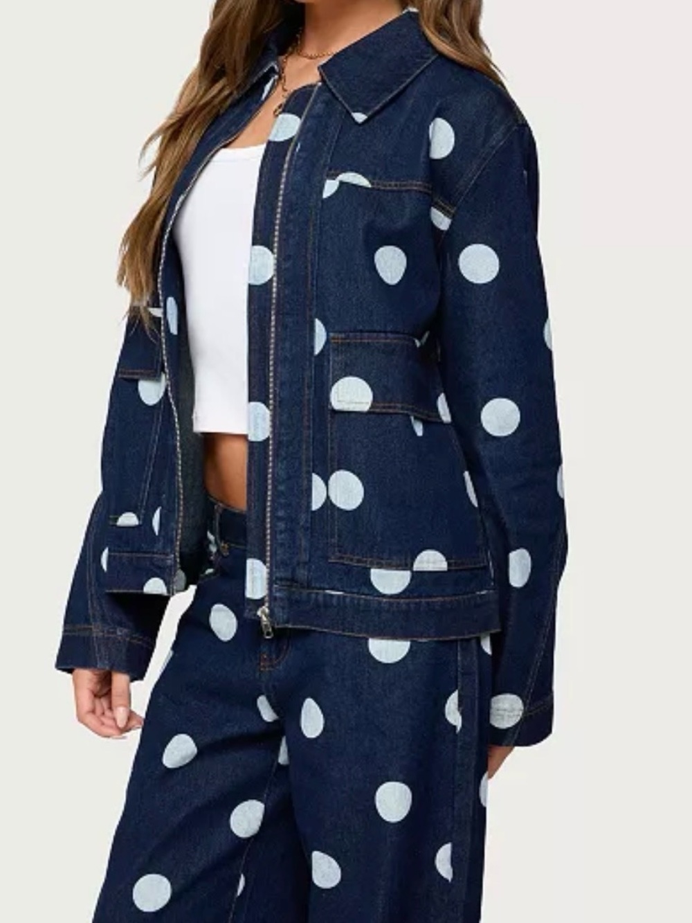 Edikted Leyah Polka Dot Oversized Denim Jacket Women’s XS